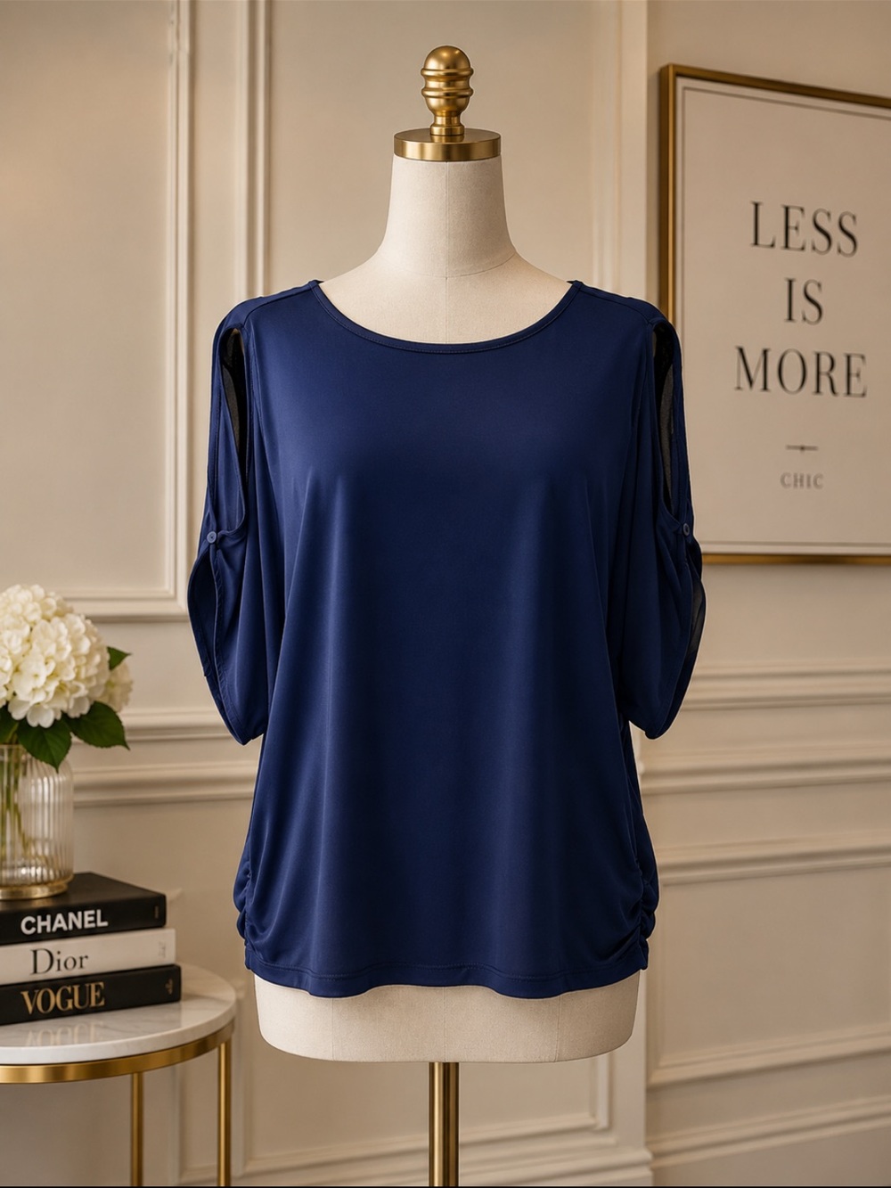 Chico's Deep Navy Cold-Shoulder Short Sleeve Tee